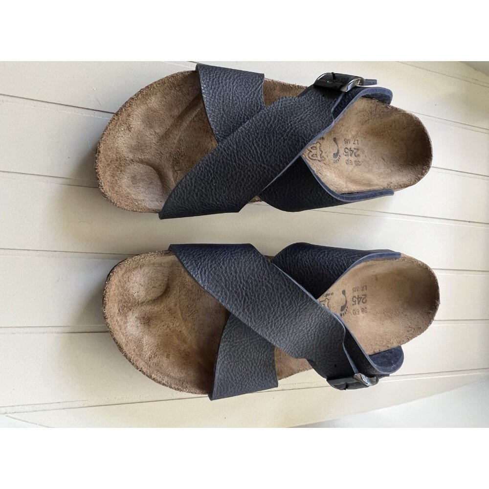 Birkis Birkenstock Womens Size 38 Womens 7 Mens 5 Blue Criss Cross Slide Sandals - Picture 9 of 12